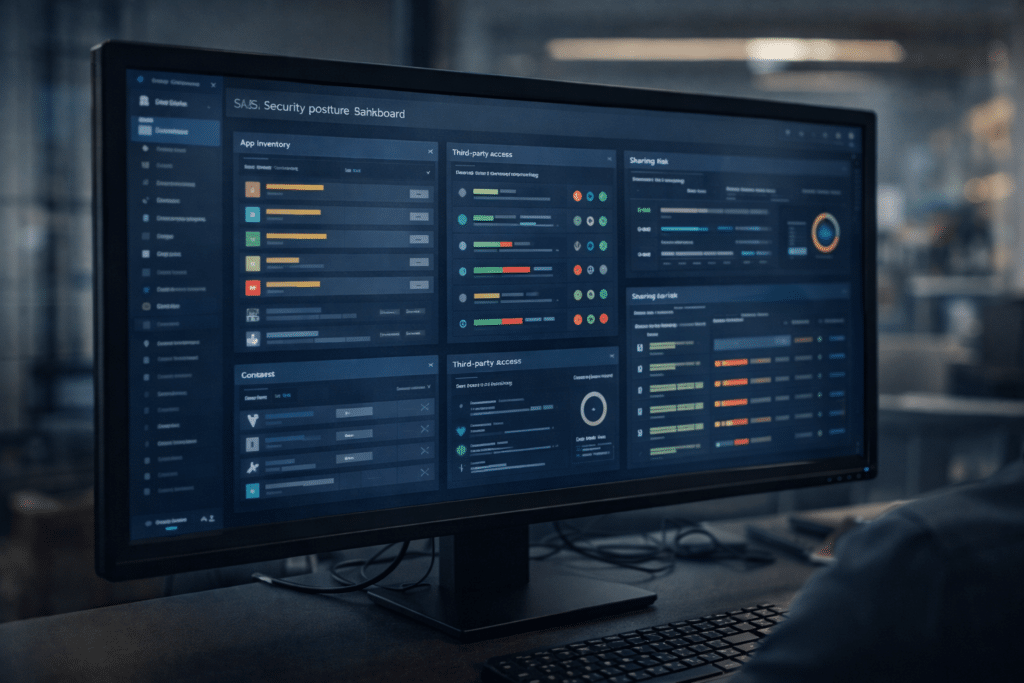 SaaS security posture dashboard showing app inventory and third-party access risks tied to IT security trends 2026