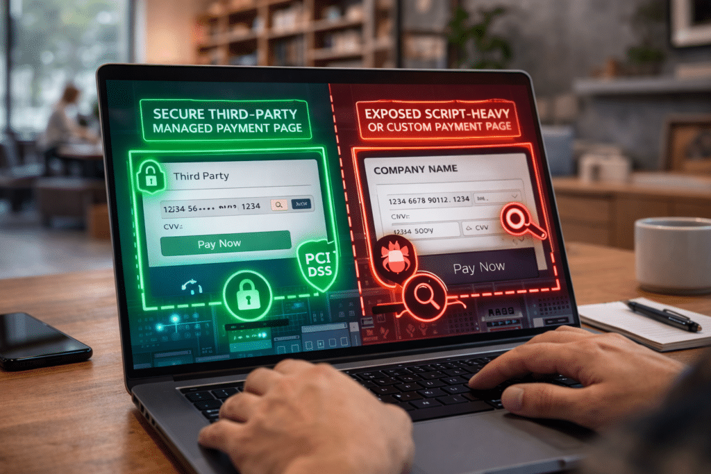 secure vs insecure payment page example related to PCI DSS 4 checklist for small business ecommerce security